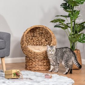 Handwoven Elevated Cat Bed with Soft Cushion & Egg Chair Shape (Option: Brown-420x420x360 mm)