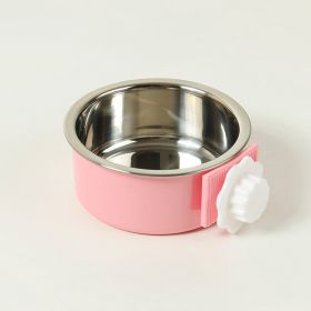 Removable Hanging Food Stainless Steel Water Bowl Cage Bowl for Dogs Cats Birds Small Animals (Color: PINK)